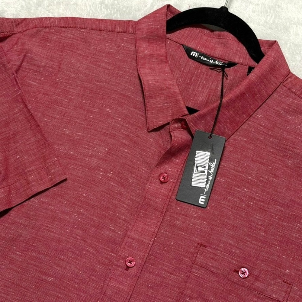 Travis Mathew Studebaker Shirt Mens L Mood Indigo Blue Flecked Short Sleeve NEW